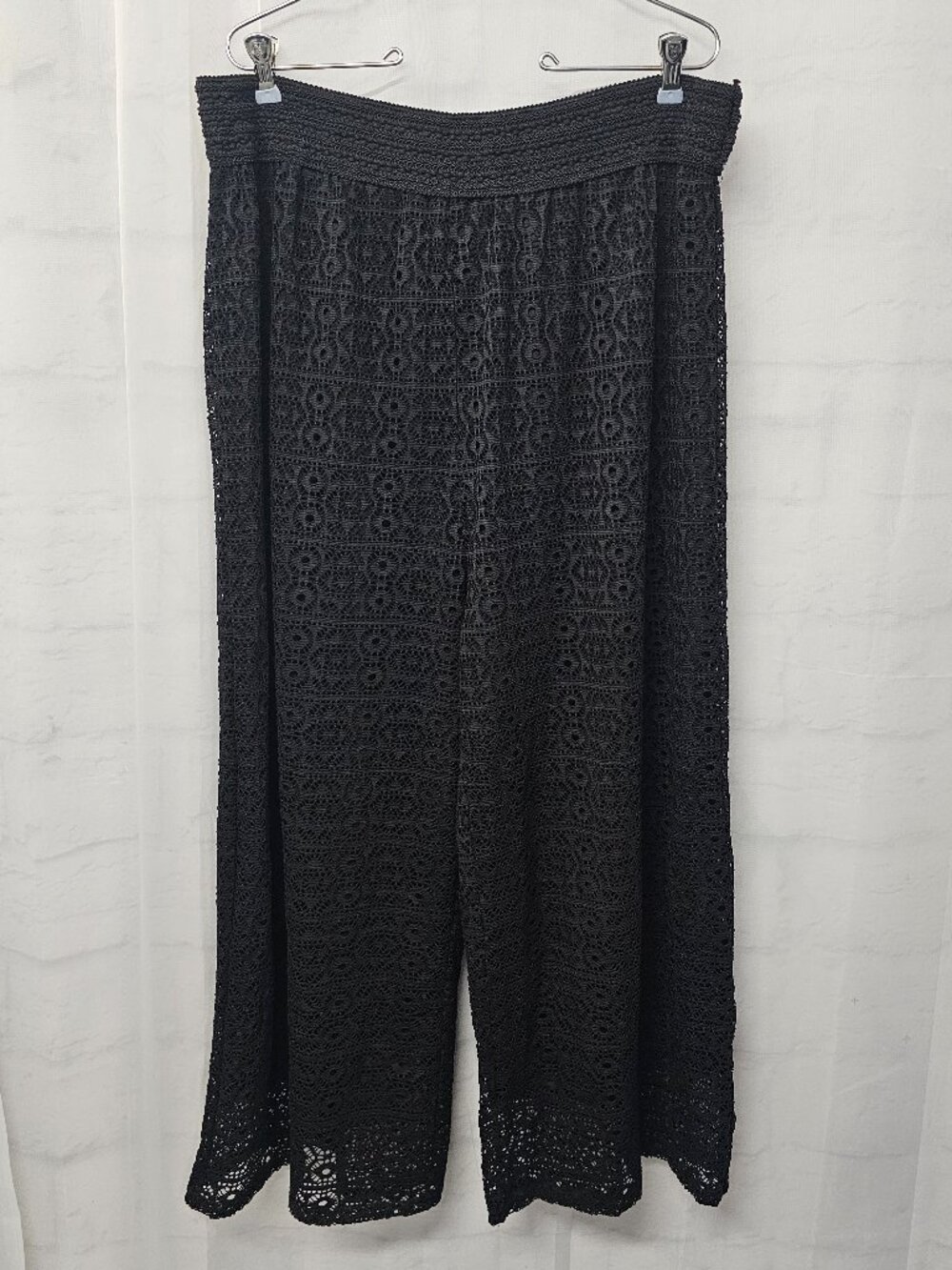 Me & Magic Pants Black Crochet Lace Wide Leg Boho Whimsigoth Cropped 3X
